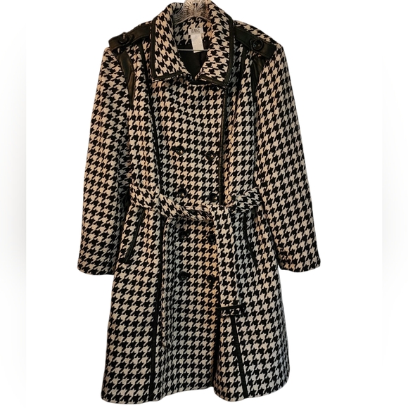 Monroe & Main Black and White Houndstooth Trench Coat - Picture 1 of 10